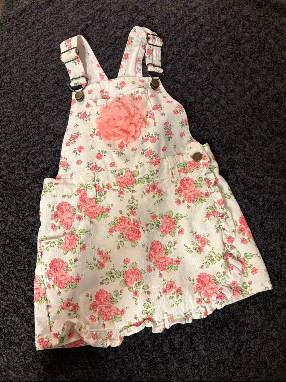Little Girl Floral Pink Rose Overall Skort Size 4